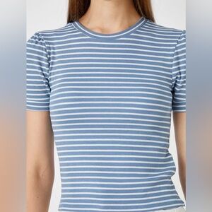 Blue and White Striped Short Sleeve Tee